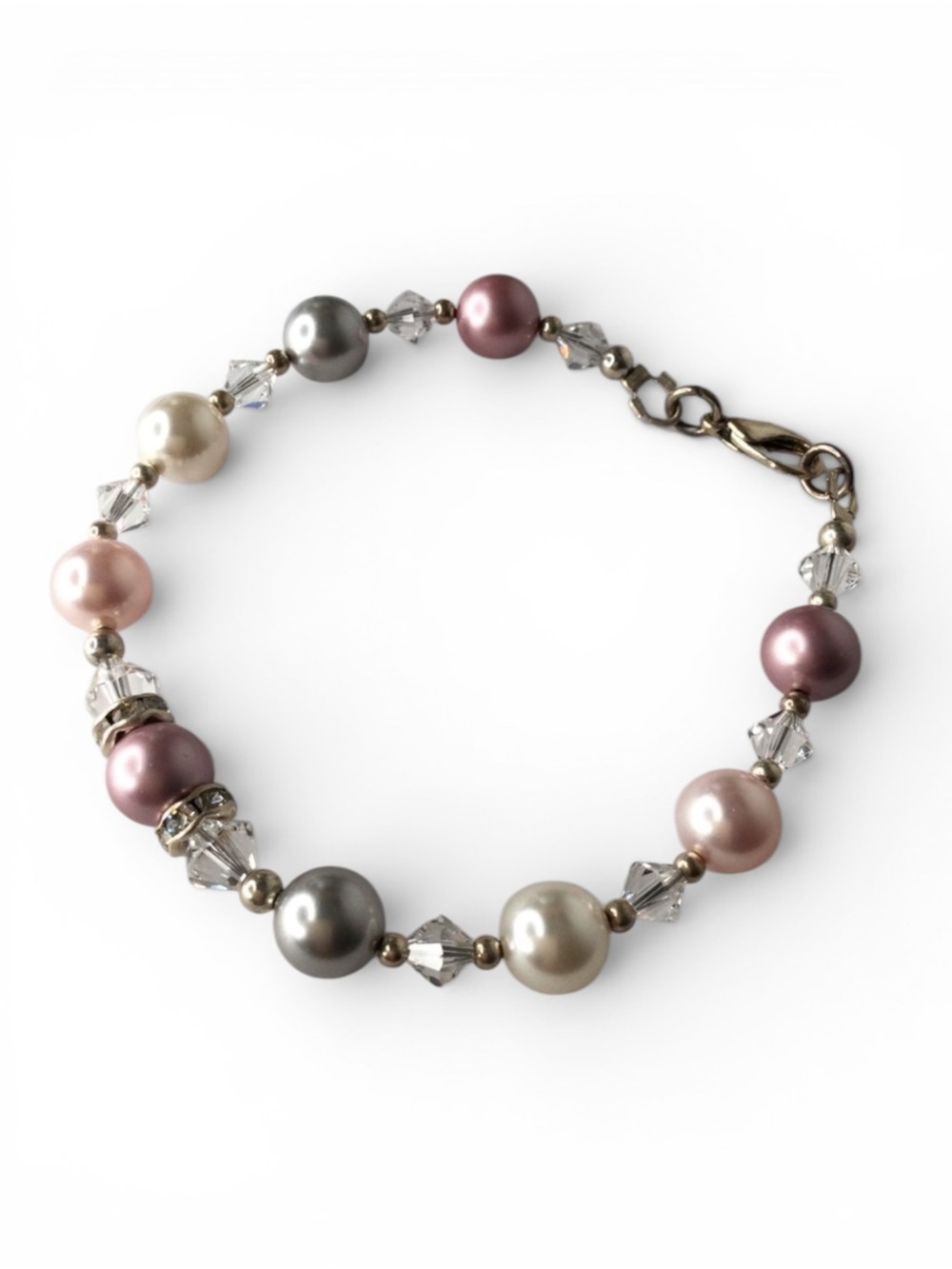Handmade Dainty Glass Pearls & Crystal Beaded Bracelet - Picture 7 of 13